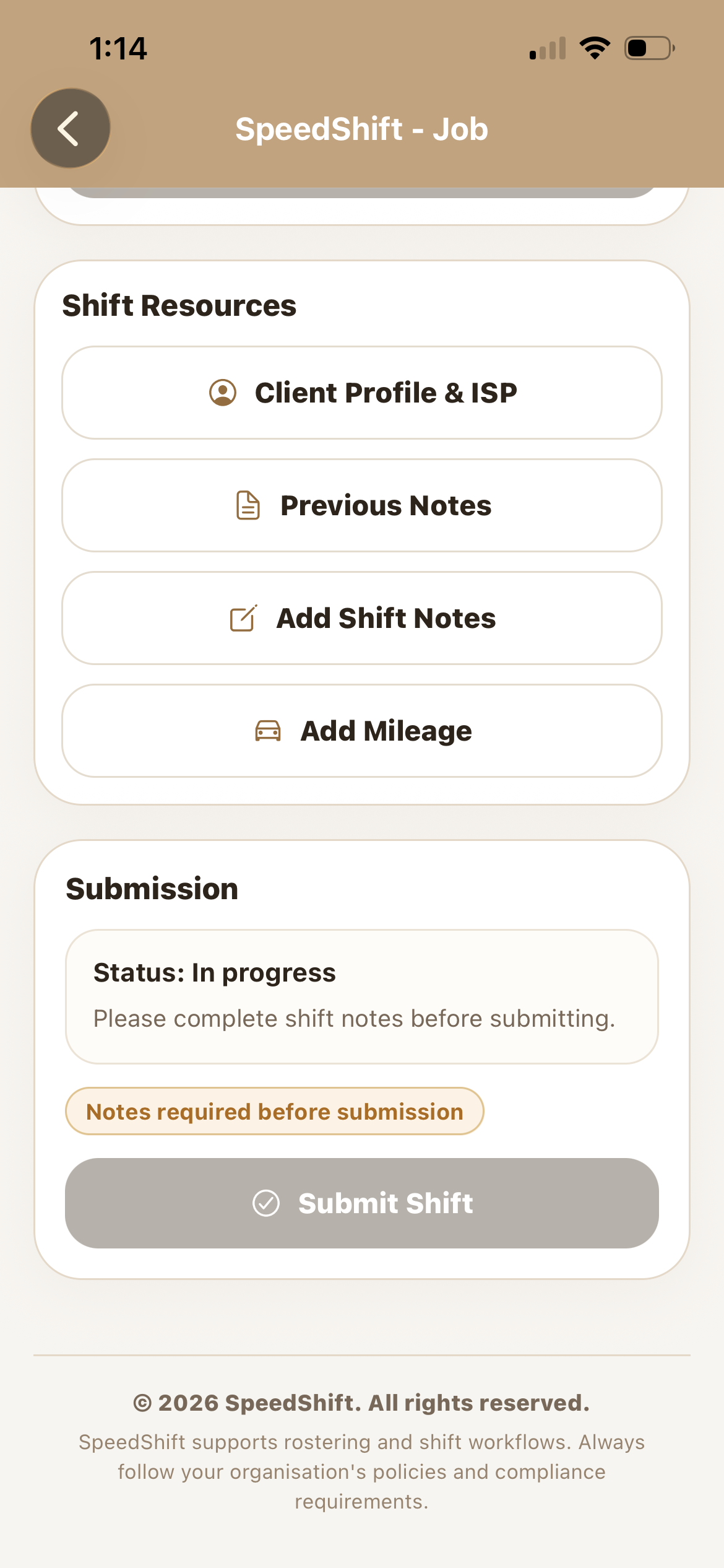 SpeedShift iPhone shift resources screen