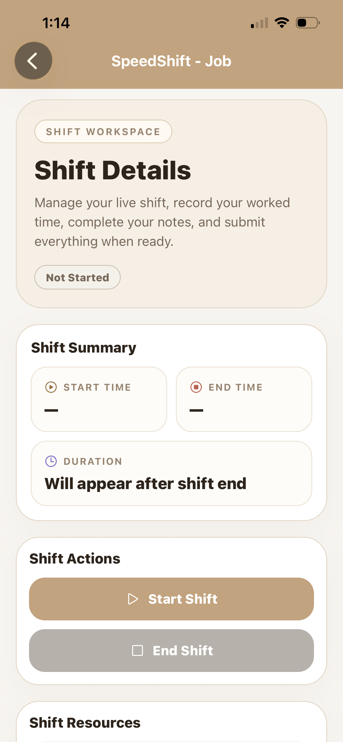 SpeedShift iPhone shift job summary screen